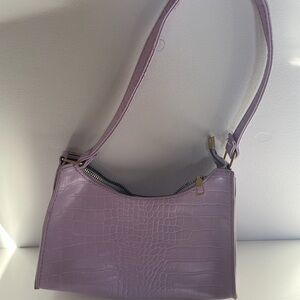 Lavender Croc-Embossed Shoulder Bag